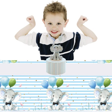 Fata de Masa, Flippy, din Plastic, Imprimeu Elefanti, 180 x 108 cm, Albastru