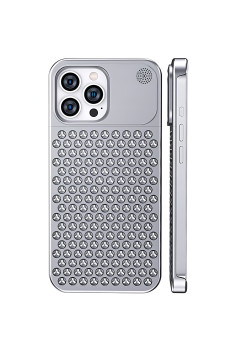 Husa Aromaterapia Compatibila cu iPhone 15 Pro, Flippy, Antisoc, Antizgariere, Protectie Camera si Supraincalzire, din Aliaj de Aluminiu, Argintiu