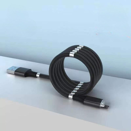 Cablu de incarcare rapida, Flippy, USB, compatibil Iphone, cu absorbtie magnetica, 1 m, negru