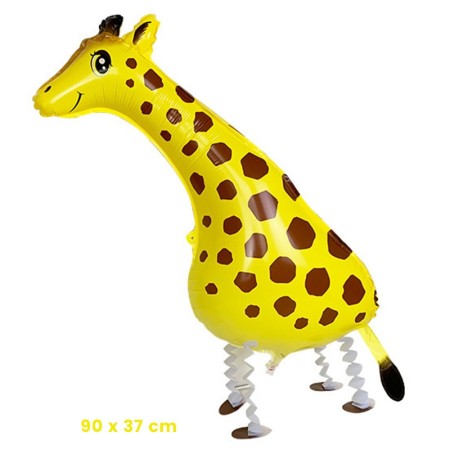 Balon din Folie Metalizata, Flippy, Figurina Animata, Model Girafa, 90x37 cm, Ambalaj Individual, Pai Inclus, Umflare cu Aer sau Heliu, Galben