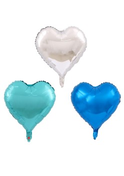 Set 3 Baloane din Folie Metalizata, Flippy, Figurina Inima, Tema Ziua Indragostitilor, 45 cm, Ambalaj Individual, Pai Inclus, Umflare cu Aer sau Heliu, Albastru/Argintiu