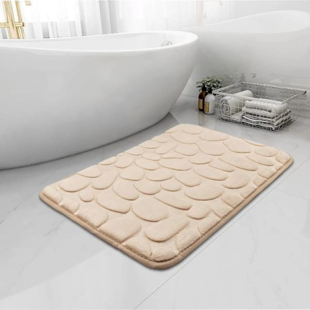 Covoras pentru Baie Antiderapant, Flippy, Uscare Rapida, Model 3D Piatra, 40x60 cm, Bej