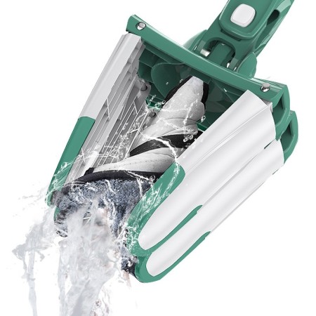 Mop Plat cu Laveta din Microfibra, Flippy, Pentru Uz Casnic, Sistem de Stoarcere X, Tija Telescopica 140 cm, Rotire 360°,38 x 140 cm, Verde