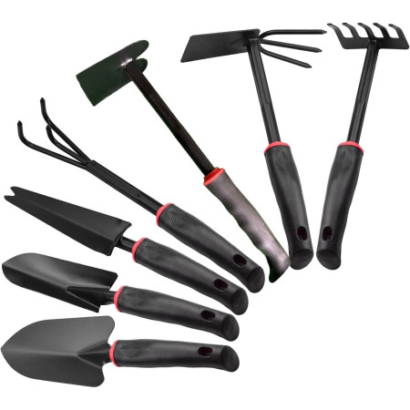 Unelte Grădină, Set 7  pentru Plantare și Îngrijire, PVC + Carton, 31.5 x 8 cm, Negru