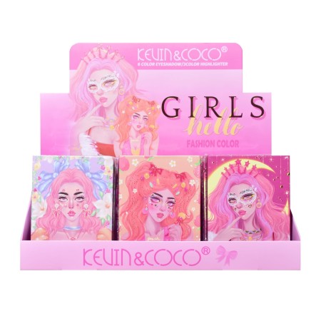 Paleta de Machiaj, KEVIN & COCO, Pink Barbie Girl, Fard de Pleoape, 6 culori, 11.3 x 8.2 x 1.3 cm, Model Quin