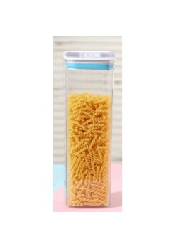 Cutie de Depozitare Alimente, Flippy, tip Container, 1.9L, 10x10x30.5 cm, Recipiente pentru Cereale in Bucatarie,  Transparente cu Capac Alb-Albastru