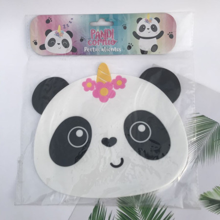 Suport pentru Pahar, Flippy, Model Urs Panda, PVC, Dimensiuni 18.5x16 cm, Alb/Negru