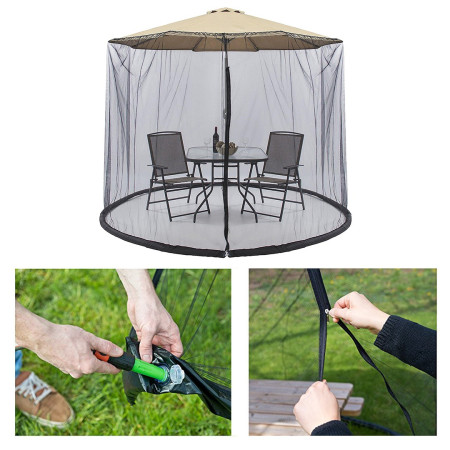 Plasa anti-tantari si insecte Flippy, pentru umbrela de soare, inaltime 2.3, diametru 3 m, negru