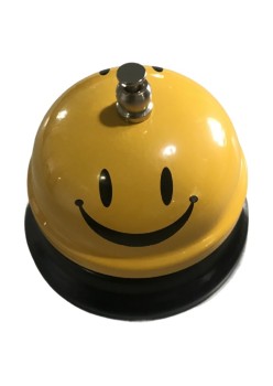 Clopotel Metalic Multifunctional, Flippy, Galben cu Imprimeu Smiley Face, 7.5x7.5x6.5 cm, Receptie, Restaurant, Cafenele