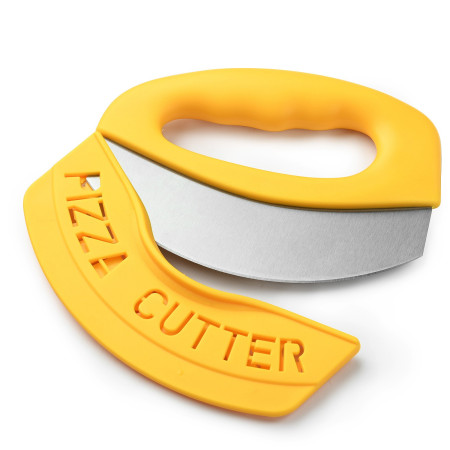 Cutit pentru taiat pizza Flippy, cu protectie din silicon pentru lama, inox, 15.5 cm, galben