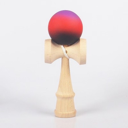 Jucarie Interactiva Kendama, Flippy, din Lemn, 18 cm, Joc de Indemanare pentru Copii si Adulti, Model Gradient 10, Mov/Rosu/Negru