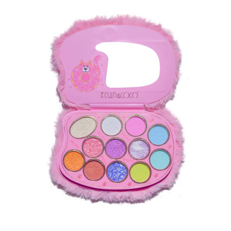 Paletă Farduri de Pleoape "Pink Fuzzy" – 12 Culori Mate, Sidefate & Glitter, Textură Catifelată, 15 x 10.5 cm