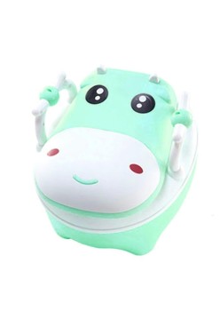 Olita pentru Copii, Flippy, +1an, Portabila, Design Vacuta cu Capac, Model Prietenos, Non-Toxic, cu Manere, Compartiment Detasabil, Perie Inclusa, Usor de Curatat, Verde