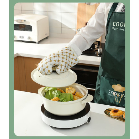 Set 2 manusi cuptor Flippy, manusa de bucatarie,  rezistenta 330 grade, textil si cauciuc, 26.5x18 cm, alb