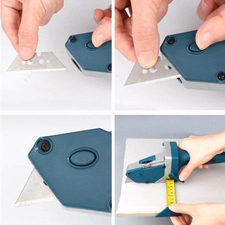 Instrument Manual pentru Bricolaj, Flippy, Ruleta Incorporata, Taiere Gips si Carton, 23x7 cm, Albastru
