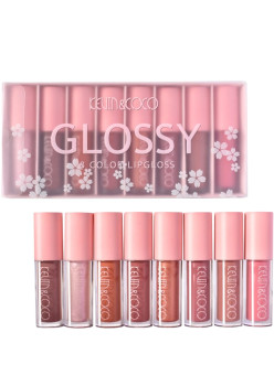 Set 8 Lip Gloss, nunate rose, nude, glosy, cutie dreptunghiulara, 8.3 x 17.5 x 2.7 cm, 181.5 g, multicolor