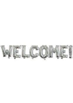 Set Baloane din Folie Metalizata, Flippy, Model WELCOME!, Litere de 40 cm, Baloane Party, Ambalaj Individual, Pai Inclus, Umflare cu Aer sau Heliu, Argintiu
