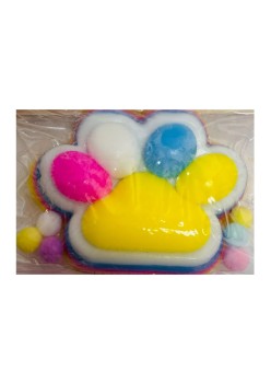 Jucarie Antistres Squishy, Flippy, cu Revenire Lenta, Model Labuta de Pisica Pufoasa, 220g, 12.5 x 10.5 cm Squeeze Pinch Family, Ambalaj Transparent, Galben-Multicolor