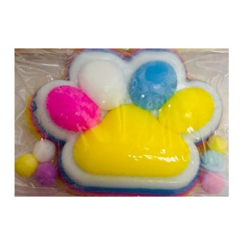 Jucarie Antistres Squishy, Flippy, cu Revenire Lenta, Model Labuta de Pisica Pufoasa, 220g, 12.5 x 10.5 cm Squeeze Pinch Family, Ambalaj Transparent, Galben-Multicolor