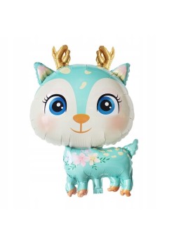 Balon din Folie Metalizata, Flippy, Mini Figurine, Model Cerb, Tematica Aniversare, 49x74.5 cm, Ambalaj Individual, Pai Inclus, Umflare cu Aer sau Heliu, Albastru