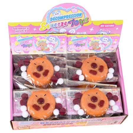Set 12 Jucarii Antistres Squishy, Flippy, cu Revenire Lenta, Forma de Biscuite Rotund, Model Capybara, 7x6.5 cm, 55g, Ambalaj Transparent, Maro