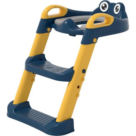 Reductor WC cu Scaunel Inaltator Copii 1-7 Ani, 2 Trepte Reglabile, Colac Moale, Pliabil, cu Spatar si Manere, Albastru-Portocaliu