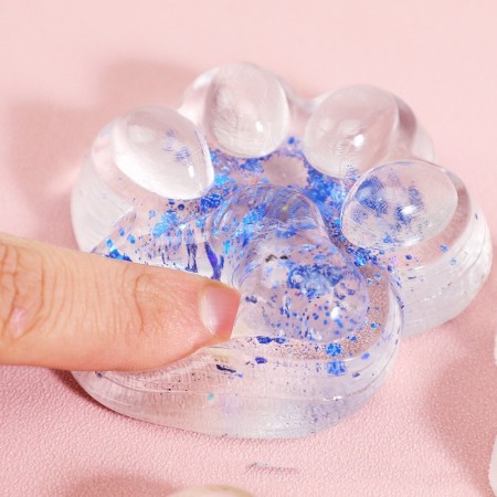 Jucarie Antistres Squishy, Flippy, cu Revenire Lenta, Model Cat Paw, 6.5 x 7 cm, din Tpr, 4-6 Ani, Model 4 Sclipici, Transparent