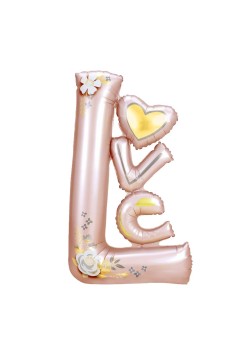 Balon din Folie Metalizata, Flippy, Figurine, Model LOVE, Tematica Iubire, 110x64 cm, Ambalaj Individual, Pai Inclus, Umflare cu Aer sau Heliu, Roz Deschis