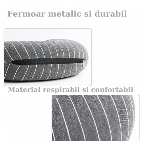 Pernă de Călătorie 2în1, Design Versatil cu Particule de Spumă cu Memorie, Confort Ergonomic, Gri