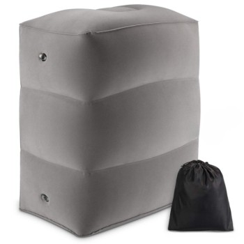 Pernă Gonflabilă Multifuncțională, 3 Straturi cu Înălțime Reglabilă, Suport pentru Picioare și Cap, 17.8 x 25.4 x 42.9 cm, Gri Închis