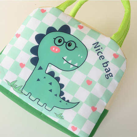 Geanta Termoizolanta pentru Copii, Flippy, 23x13x19 cm, Model Imprimeu Dinozaur, din Folie de Aluminiu si Panza Oxford, Verde