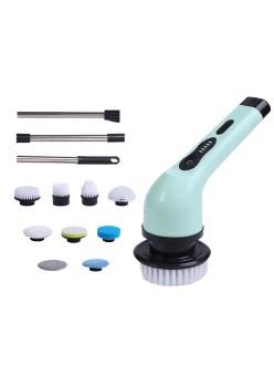 Perie Electrica de Curatare, Flippy, pentru Gresie, Baie, Bucatarie, 25x20x9.5 cm, cu 9 Capete, Maner Extensibil Detasabil 84-127cm, Incarcare USB-Type C, Rotire 360 de Grade, 3000 mAh, Culoare: Verde