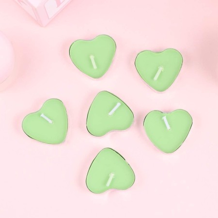 Set 9 Lumanari in Forma de Inima, Flippy, pentru Ziua Indragostitilor, Aroma de Mar, Ardere 3.5 h, din Parafina, 4 x 2 cm, Verde