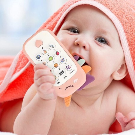 Jucarie Interactiva, Flippy, Telefon Inteligent, Model Unicorn, Functii Educative, Muzicale si Voce, 4-6 ani, 19 x 11.5 cm, din Plastic, Roz
