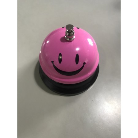 Clopotel de Metal, Flippy, pentru Receptie, Acoperire Smiley Face, Diametru 75mm, Inaltime 65mm, Roz