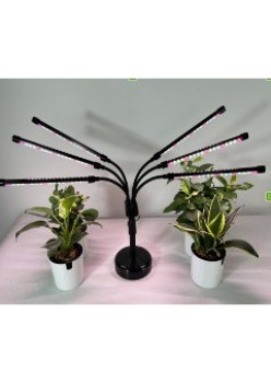 Lampa UV pentru crestere plante Flippy, conectare la retea, 30W, 6 capete, lumina mov, 108 LED-uri, ajustabila pana la 68.5 cm