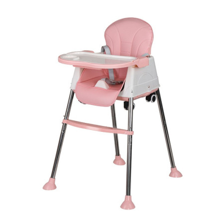 Scaun de Masă 3in1 pentru Bebeluși, Reglabil și Pliabil, Multifuncțional cu Tăviță și Husa Detasabilă, Roti, Siguranță și Confort, Roz