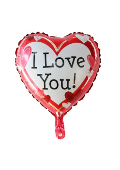 Balon din Folie Metalizata, Flippy, Figurina Inima, Model I Love You, Tema Ziua Indragostitilor, 45 cm, Ambalaj Individual, Pai Inclus, Umflare cu Aer sau Heliu, Rosu/Alb
