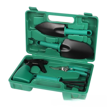 Set 5 Accesorii Grădinărit cu Geantă Depozitare, Oțel Inoxidabil, Foarfecă + Gheruțe + Pulverizator, 18.5 x 29.5 cm, Verde