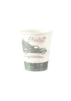Set 10 Pahare, Flippy, Imprimeu Masina de Craciun, din Carton, 250 - 300 ml, 7.5 x 8.4 x 5.3 cm, Multicolor