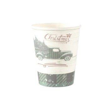 Set 10 Pahare, Flippy, Imprimeu Masina de Craciun, din Carton, 250 - 300 ml, 7.5 x 8.4 x 5.3 cm, Multicolor