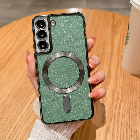 Husa de Protectie 2 in 1, Flippy, pentru Samsung Galaxy S21FE, Glitter Chrome Magsafe, din TPU, Magnetica, cu Protectie Lentila, Verde