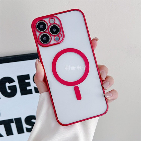 Husa MagSafe pentru Apple iPhone 11, Protectie camera, Full TPU, Margini colorate Electroplating, Magnetica, Incarcare Wireless, Flippy, Rosu