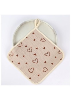 Prosop Absorbant din Bumbac pentru Bebelusi, Flippy, 25x25 cm, Model Inimioare, cu Agatatoare, Roz