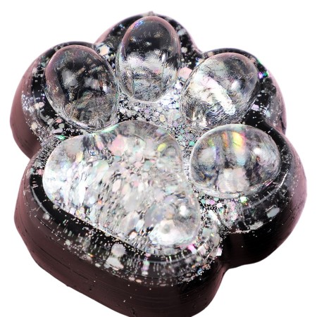 Jucarie Antistres Squishy, Flippy, cu Revenire Lenta, Model Labuta de Pisica cu Sclipici, 6.5x6 cm, 60g, Ambalaj Transparent, Alb-Negru