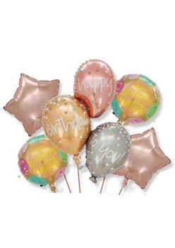 Baloane pentru aniversare, Flippy, tematica Happy Birthday, set 7 baloane, 3 in1 Balon 86 x 110 cm, 2 Stele, 2 Rotunde, din folie de aluminiu, pai de carton inclus, Multicolor
