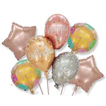 Baloane pentru aniversare, Flippy, tematica Happy Birthday, set 7 baloane, 3 in1 Balon 86 x 110 cm, 2 Stele, 2 Rotunde, din folie de aluminiu, pai de carton inclus, Multicolor