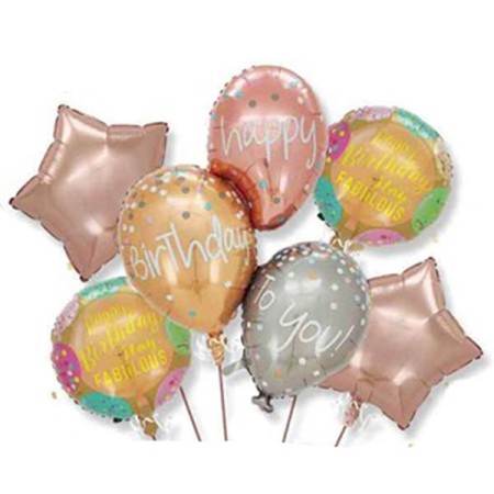Baloane pentru aniversare, Flippy, tematica Happy Birthday, set 7 baloane, 3 in1 Balon 86 x 110 cm, 2 Stele, 2 Rotunde, din folie de aluminiu, pai de carton inclus, Multicolor