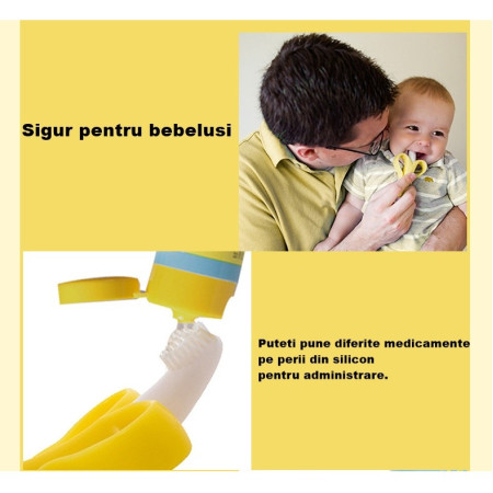 Jucarie dentitie bebelusi Flippy, banana, cu manere de prindere, material silicon non-toxic, fara miros, 10.5x5.9 cm, galben
