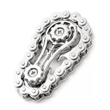 Jucarie Fidget Spinner Premium Anti Stres, Flippy, Giroscop din Aliaj, Jucarie din Metal de decompresie, forma Lant de Angrenaj de Bicicleta, 6 x 3.5 cm, Argintiu